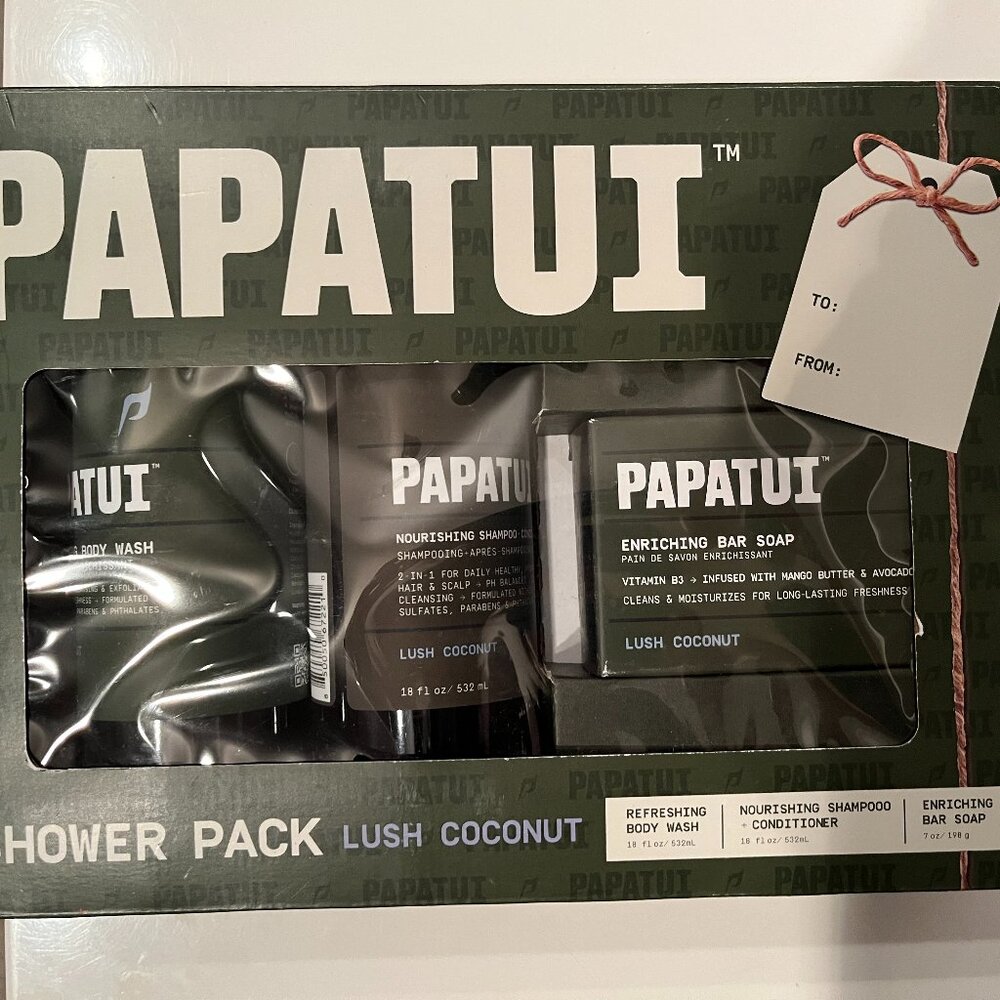 Papatui Men's Shower Pack - Lush Coconut (Body Wash,‎ Shampoo-Conditioner-Soap)
